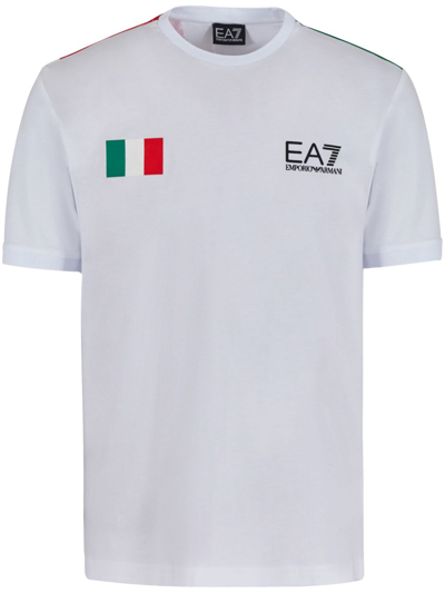 Ea7 Flag-print Cotton T-shirt In White