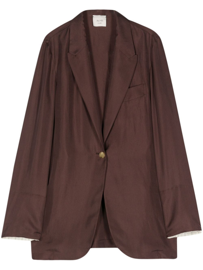 Alysi Silk Single-breasted Blazer In Brown