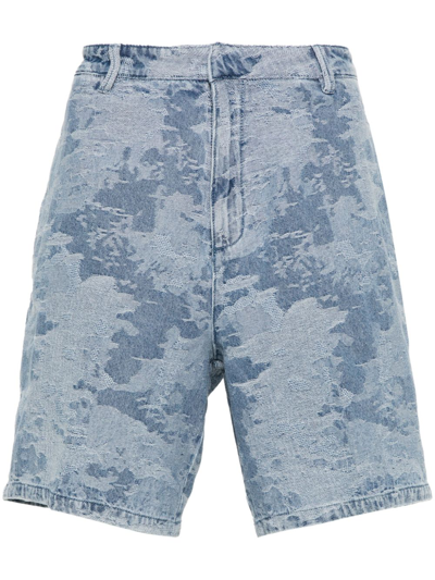 Emporio Armani Patterned-jacquard Denim Shorts In Blue