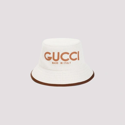 Gucci Logo Printed Bucket Hat In Beige Natural