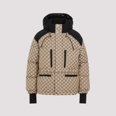 Gucci Gg Bomber Jacket In Camel Ebony Mix