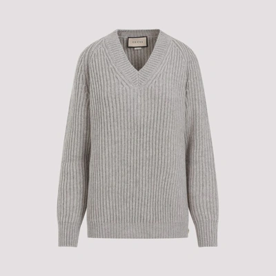 Gucci Ribbed Wool-cashmere Sweater In Grey