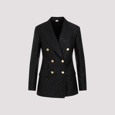 Gucci Gg Lamé Wool Blend Jacket In Black