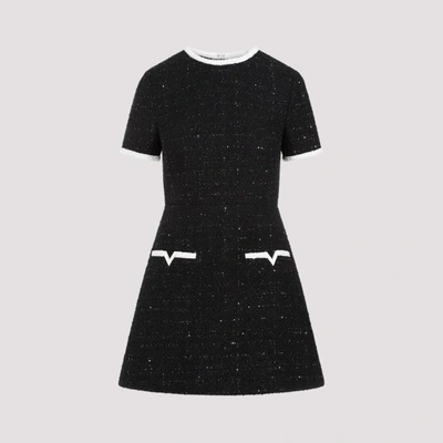 Valentino Tweed Mini Dress In Black,ivory