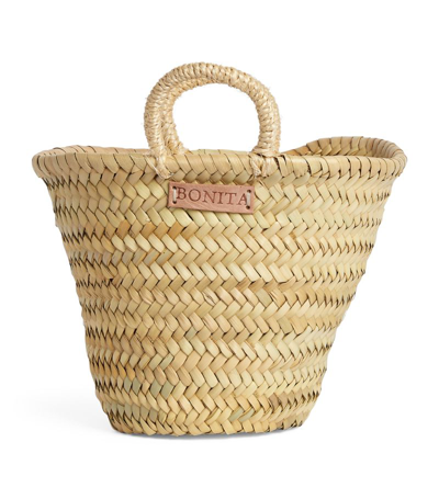 Bonita Kids' Small Palm Basket Bag In Beige