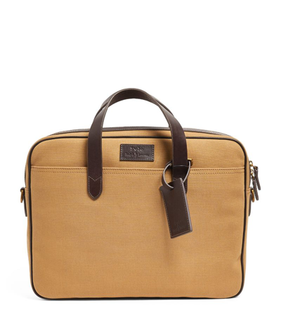 Polo Ralph Lauren Canvas Leather-badge Briefcase In Beige