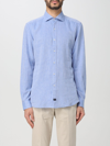 Fay Linen Button-down Shirt With Textured Finish In Cobalt