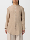 Fay Vegan Linen Shirt With Mandarin Collar In Cream