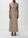 Brunello Cucinelli Monili-collar Raffia-belt Sleeveless Crinkle Cotton Maxi Dress In Beige