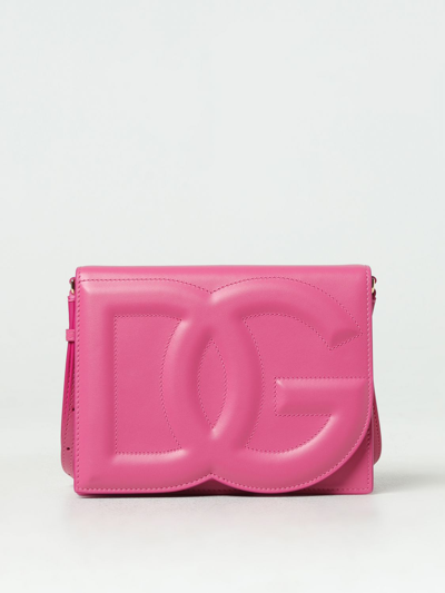 Dolce & Gabbana Leather Bag With Embossed Logo In 紫红色