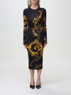 Versace Jeans Couture Long Sleeve Bodycon Dress With Iconic Logo And Elegant Print In Black