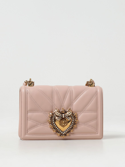 Dolce & Gabbana Devotion Bag In Quilted Leather In 粉色