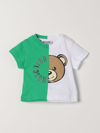 Moschino Baby Green & White Cotton Teddy Bear Baby T-shirt In Gnawed Blue