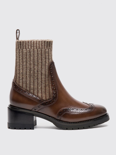 Santoni Sock-style Ankle Boots In Light Brown
