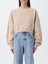 Saint Laurent Cropped Cotton Fleece Sweatshirt In Beige