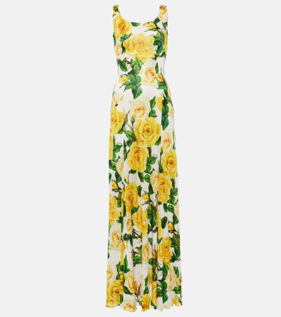 Dolce & Gabbana Floral Pleated Maxi Dress In White