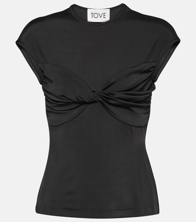 Tove Paola Shiny Twist-front Top In Black