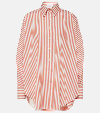 Brunello Cucinelli Oversized Striped Cotton Shirt With Adjustable Cuffs In Pink