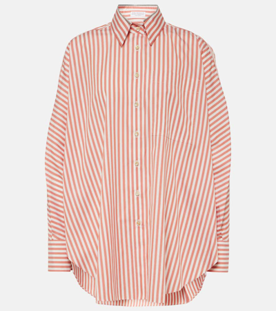 BRUNELLO CUCINELLI OVERSIZED STRIPED COTTON AND SILK SHIRT