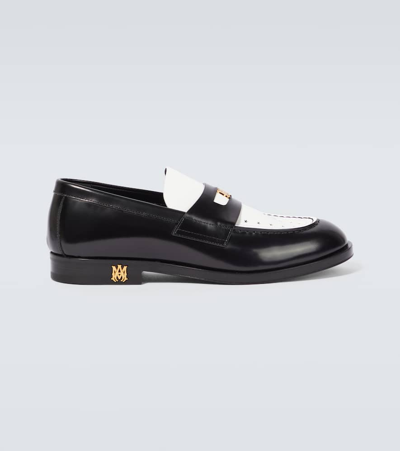 Amiri Logo Leather Penny Loafers In Black