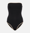 Totême Stripe Edge Strapless Swimsuit Black In Black