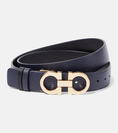 Ferragamo Gancini Reversible Leather Belt In Black