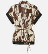 Brunello Cucinelli Leaf-print Cotton Blouse In Neutrals