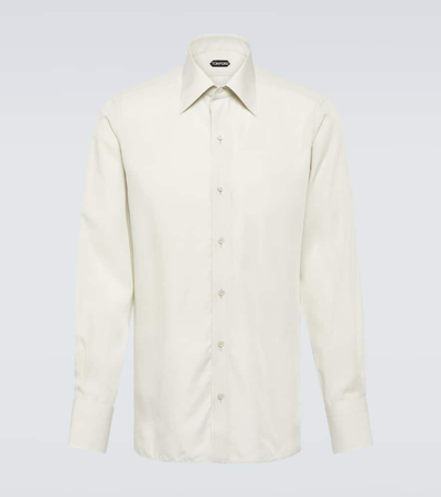 Tom Ford Striped Lyocell-blend Shirt In Beige