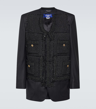 Junya Watanabe X Brooks Brothers Deconstructed Tweed-panel Blazer In Nvy X Wh/gld