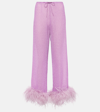 Oseree 'lumière Plumage' Violet Pants With Feathers And Drawstring In Polyamide Blend Woman In Purple