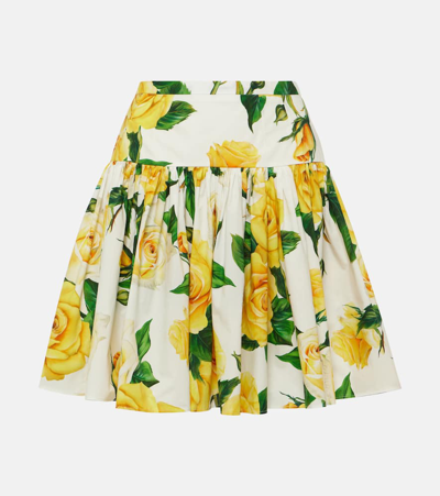 Dolce & Gabbana Pleated Floral-print Cotton-poplin Mini Skirt In Multicolor