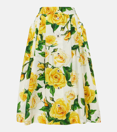 Dolce & Gabbana Printed Cotton Midi Skirt In White