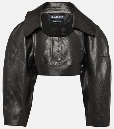 Jacquemus Obra Crop Leather Jacket In Black