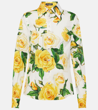 Dolce & Gabbana Floral-print Poplin Shirt In White