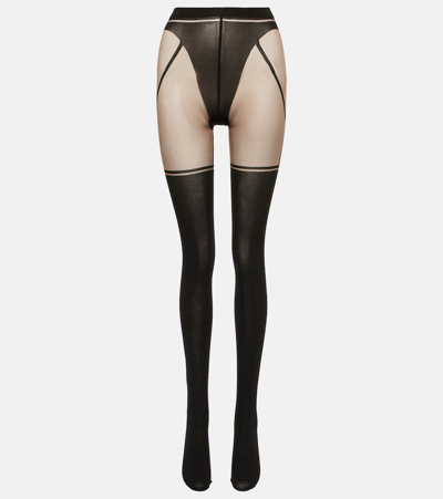 Wolford Garter Belt Tights In Umber/black