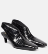 Totême The Mid Heel Croco Leather Slingback Pumps In Black