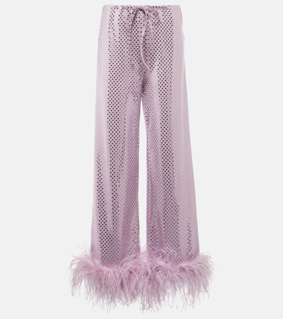 Oseree Disco Plumage Feather-trimmed Pants In Lilac