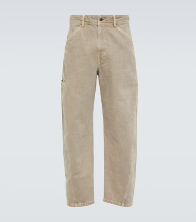 Lemaire Twisted Cotton Tapered Pants In Denim Snow Beige