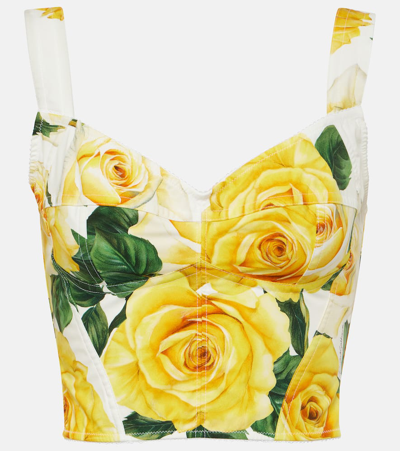 Dolce & Gabbana Cropped Floral-print Cotton-blend Poplin Bustier Top In Multi