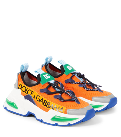 Dolce & Gabbana Kids' Airmaster Panelled Sneakers In Orange