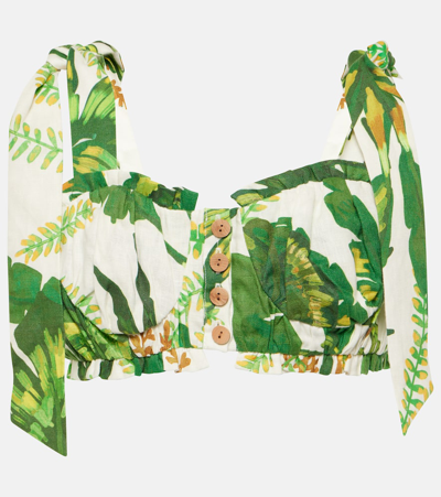 Farm Rio Floral Linen Bra Top In Tropical Forest Off-white