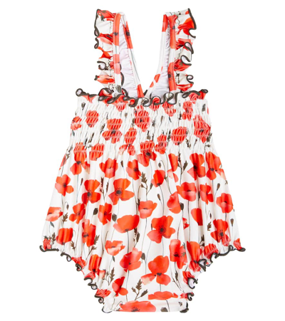 Suncracy Baby Valencia Floral Smocked Swimsuit In Red Poppies