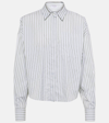 Brunello Cucinelli Oversized Embellished Striped Cotton-gauze Shirt In Bianco/verde