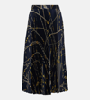 Versace Indigo Greca Nautical Pleated Midi Skirt In Blue+gold