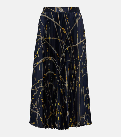 VERSACE GRECA NAUTICAL PLISSÉ SATIN MIDI SKIRT