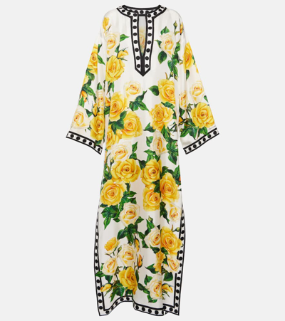 Dolce & Gabbana Floral Silk Kaftan In Rose Gialle Fdo Bco