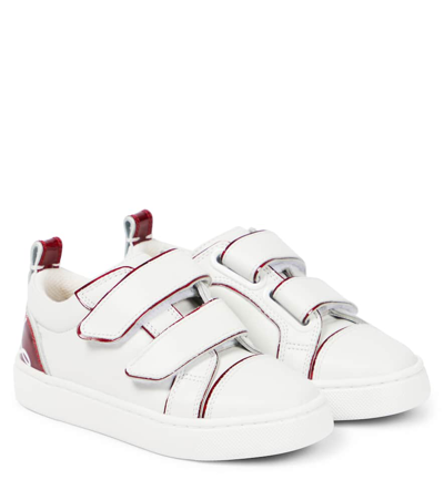 Christian Louboutin Kids' Funnyto Scratch Leather Trainers In Bianco/loubi