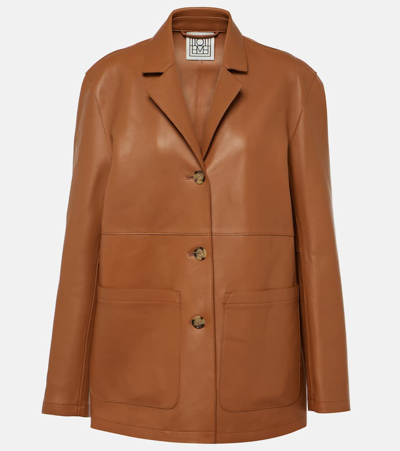 Totême Oversized Leather Jacket In Tan