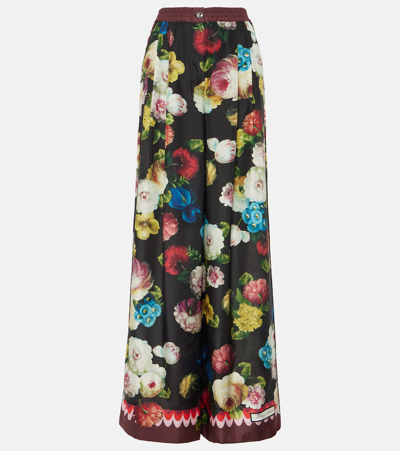 Dolce & Gabbana Floral-print Wide-leg Silk-satin Trousers In Black