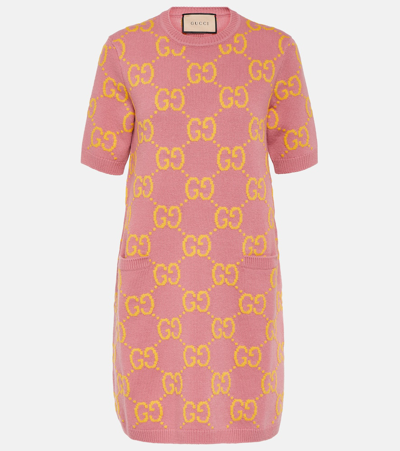Gucci Gg Wool Minidress In Pink,yellow
